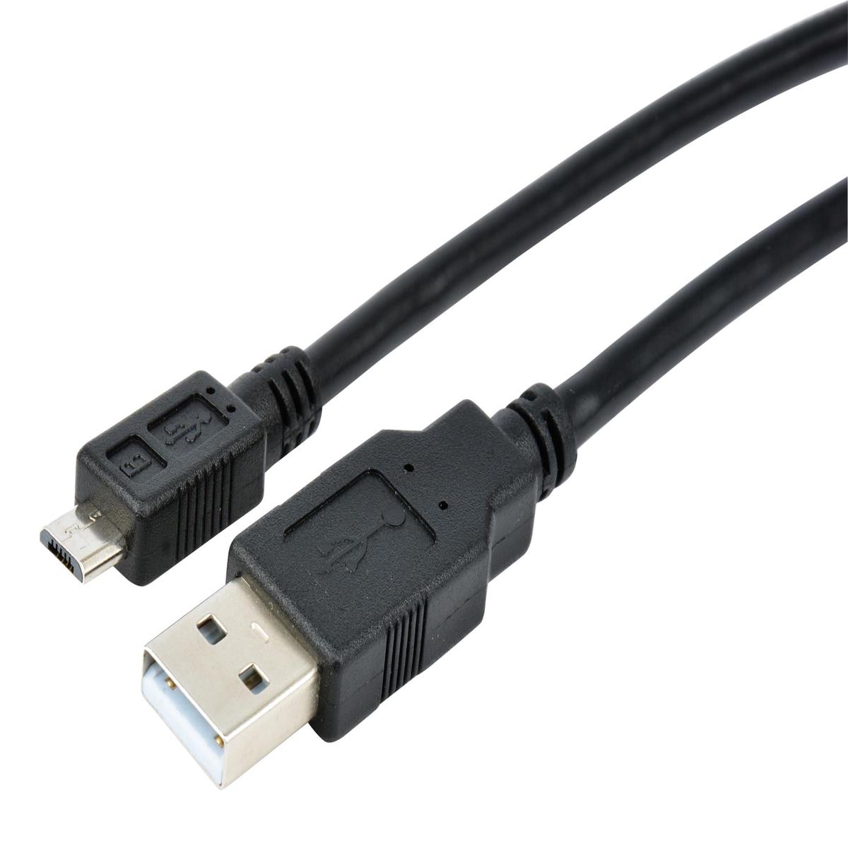 MC002734 USB Cable, 2.0 Plug A-Micro B, 6ft, Blk multicomp