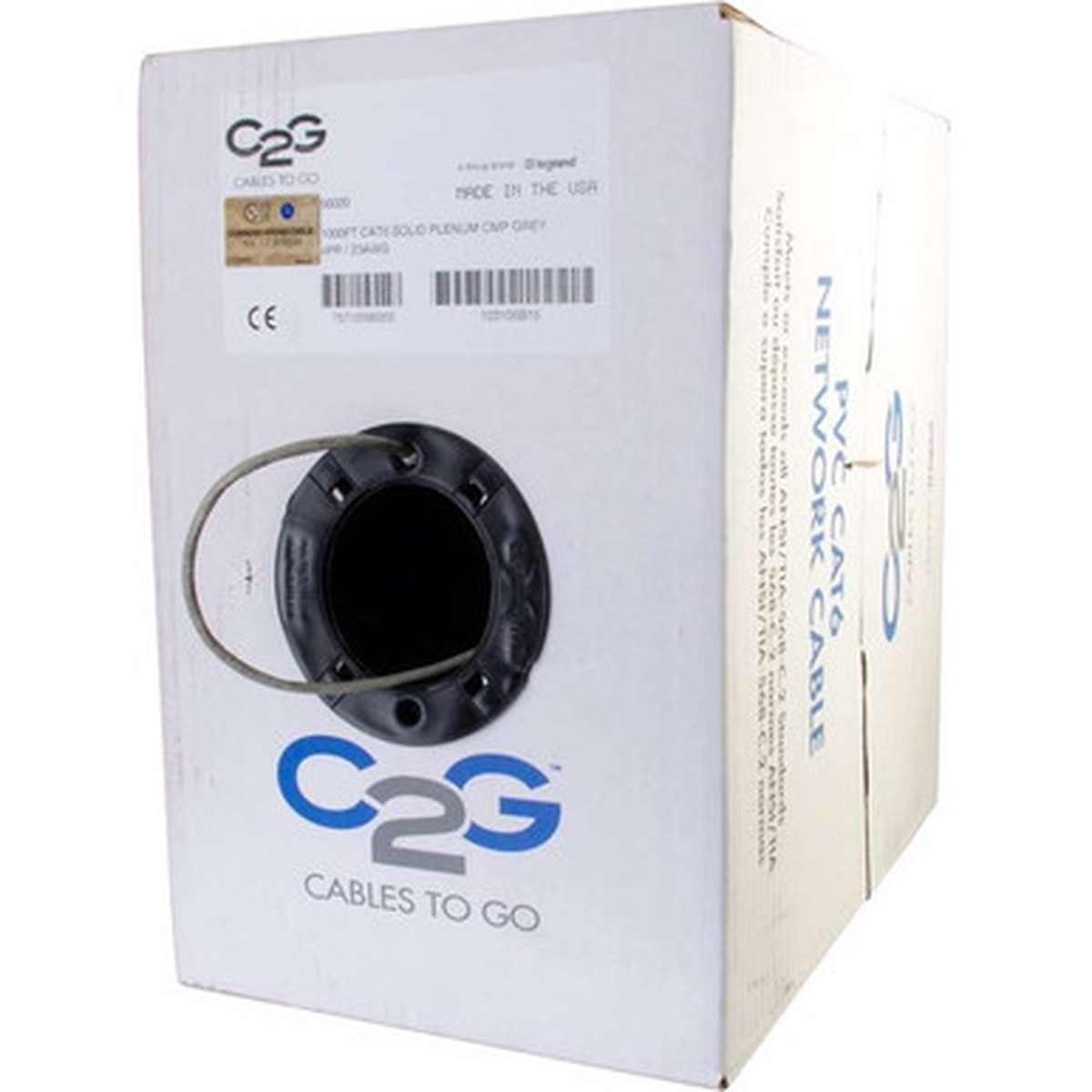 C2G 1000ft Cat6 Bulk Ethernet Network Cable-Solid UTP-Plenum CMP Gray TAA - 56020
