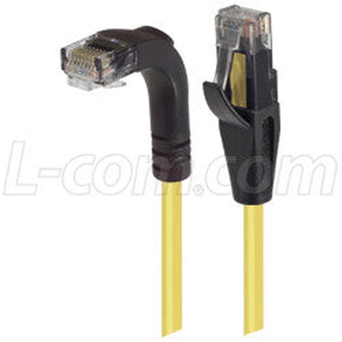 Cat 5E Right Angle Patch Cable, Straight/Right Angle Down, Yellow, 10.0 ft