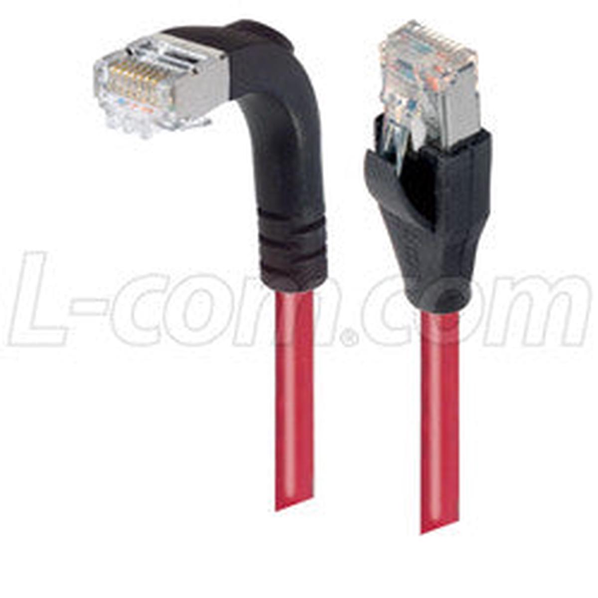 Cat 6 Shielded LSZH Right Angle Patch Cable, Straight/Right Angle Down, Red, 1.0 ft