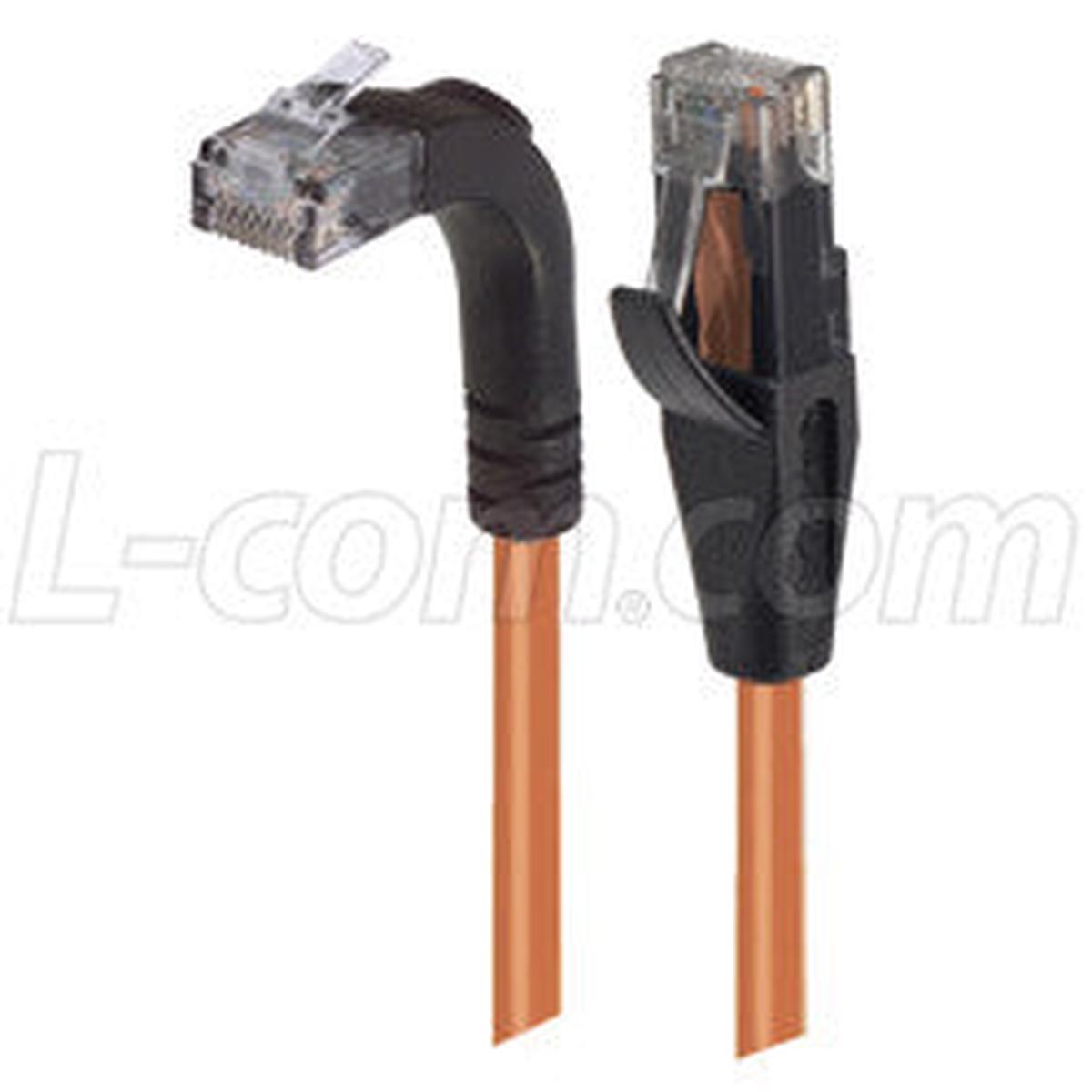 Cat 5E Right Angle Patch Cable, Straight/Right Angle Up, Orange, 5.0 ft