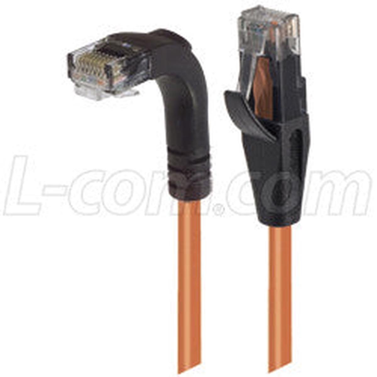Cat 5E Right Angle Patch Cable, Straight/Right Angle Down, Orange, 10.0 ft