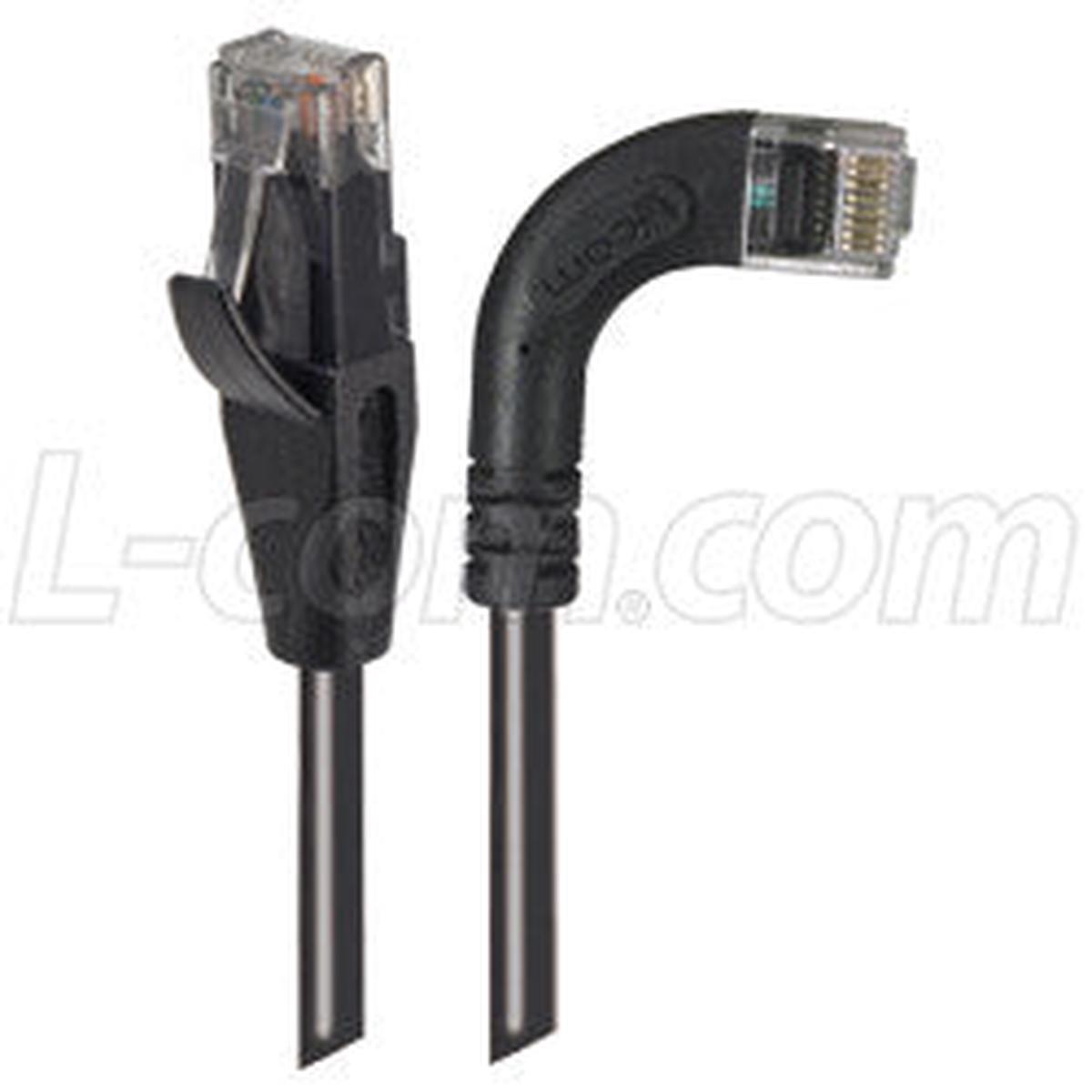 Cat 5E Right Angle Patch Cable, Straight/ Right Angle Right Exit, Black, 5.0 ft