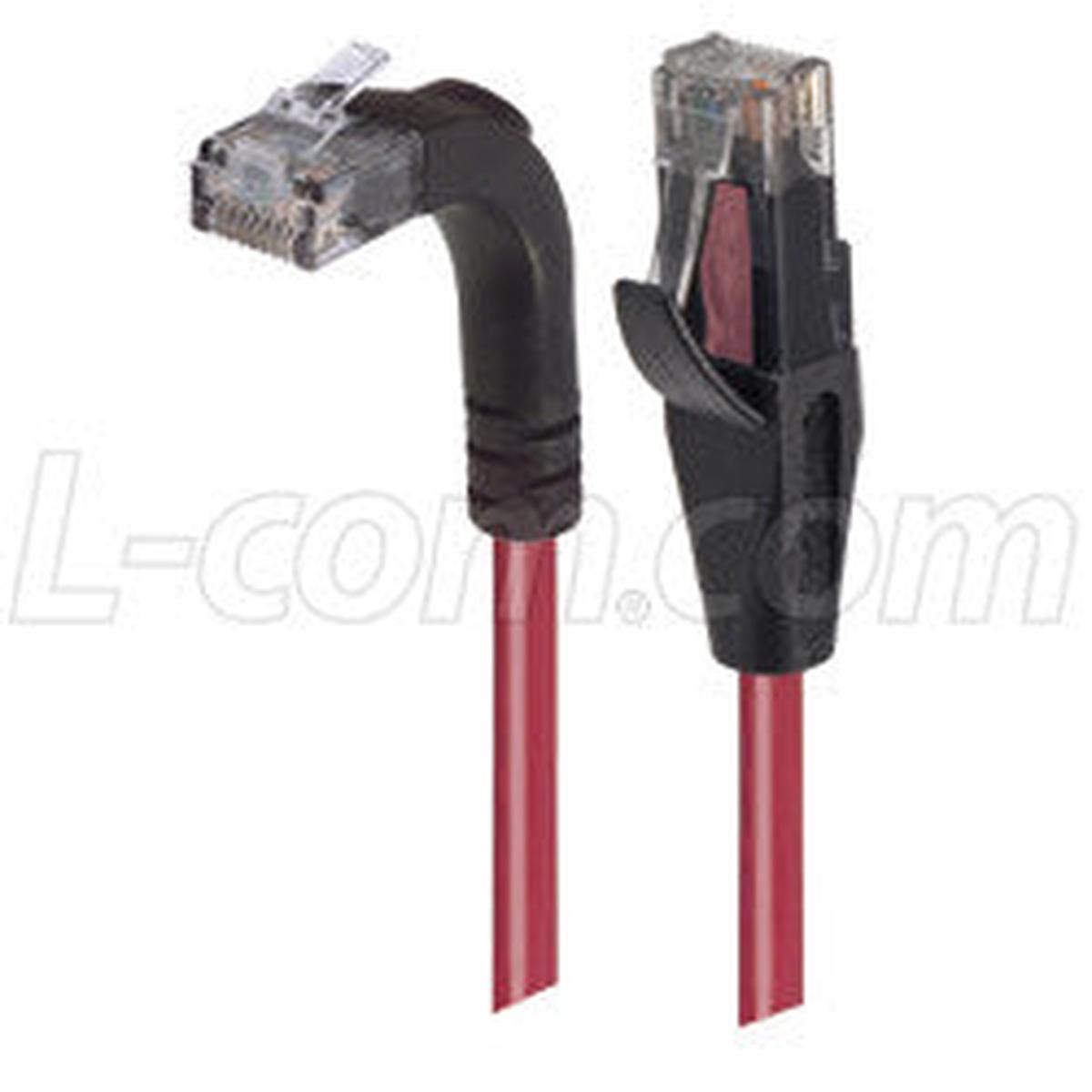 Cat 5E Right Angle Patch Cable, Straight/Right Angle Up, Red, 3.0 ft