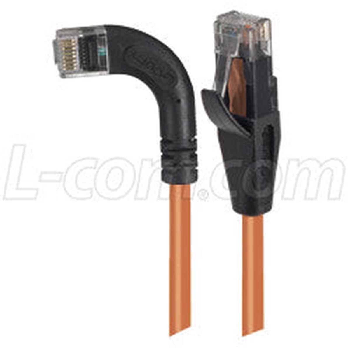 Cat 5E Right Angle Patch Cable, Straight/ Right Angle Left Exit, Orange, 5.0 ft