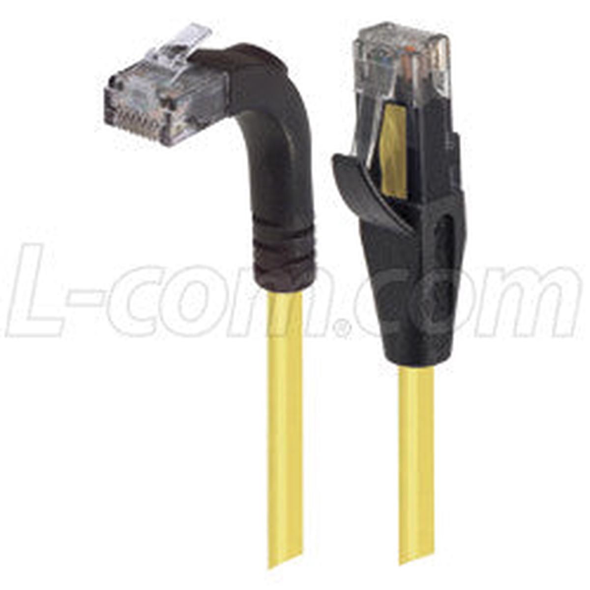 Cat 5E Right Angle Patch Cable, Straight/Right Angle Up, Yellow, 2.0 ft