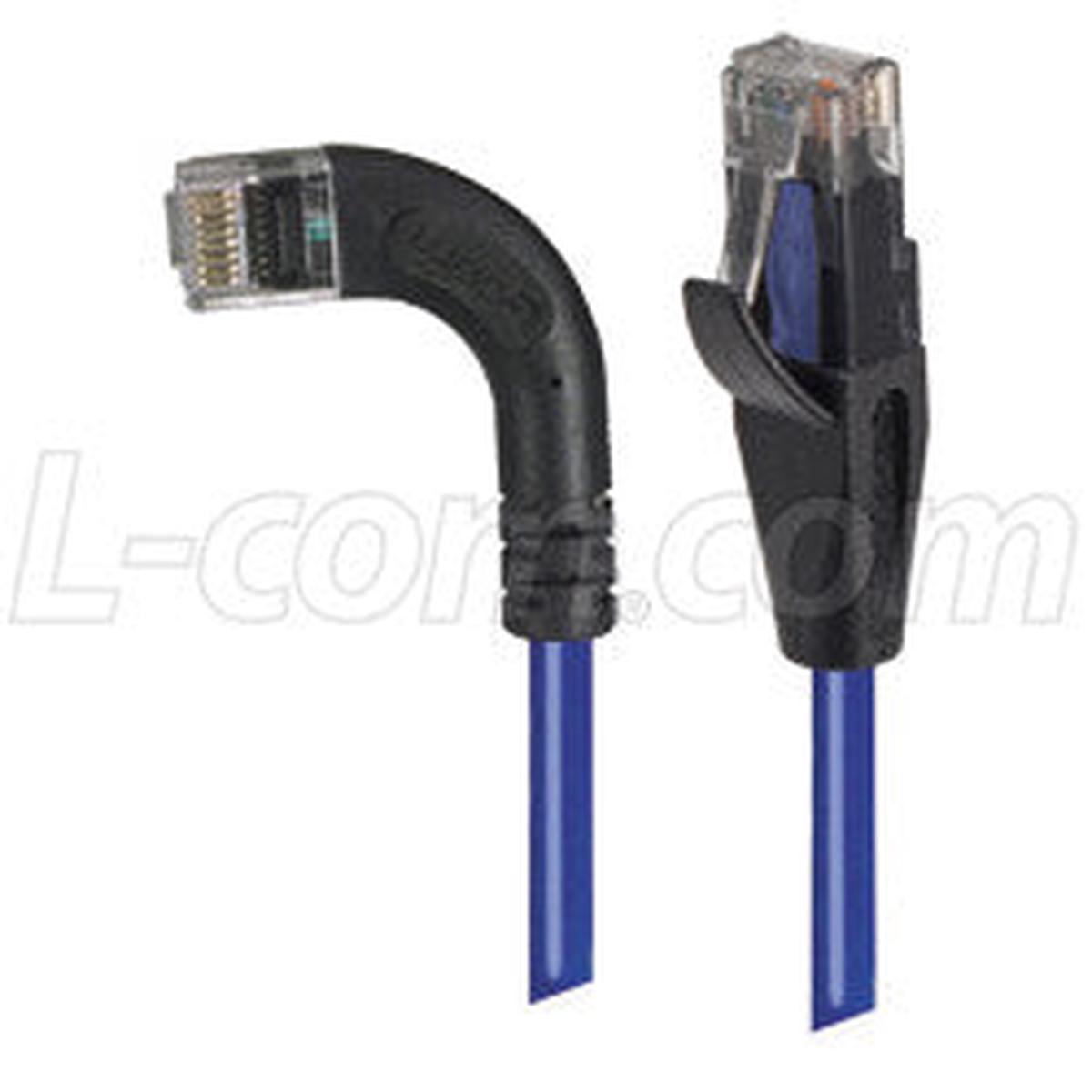 Cat 5E Right Angle Patch Cable, Straight/ Right Angle Left Exit, Blue 2.0 ft