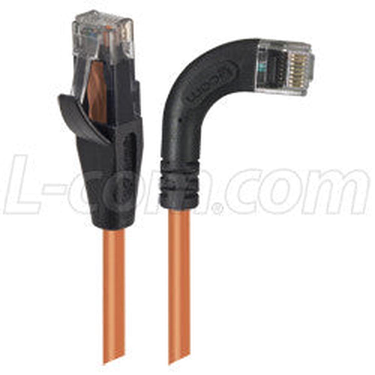 Cat 5E Right Angle Patch Cable, Straight/ Right Angle Right Exit, Orange, 30.0 ft