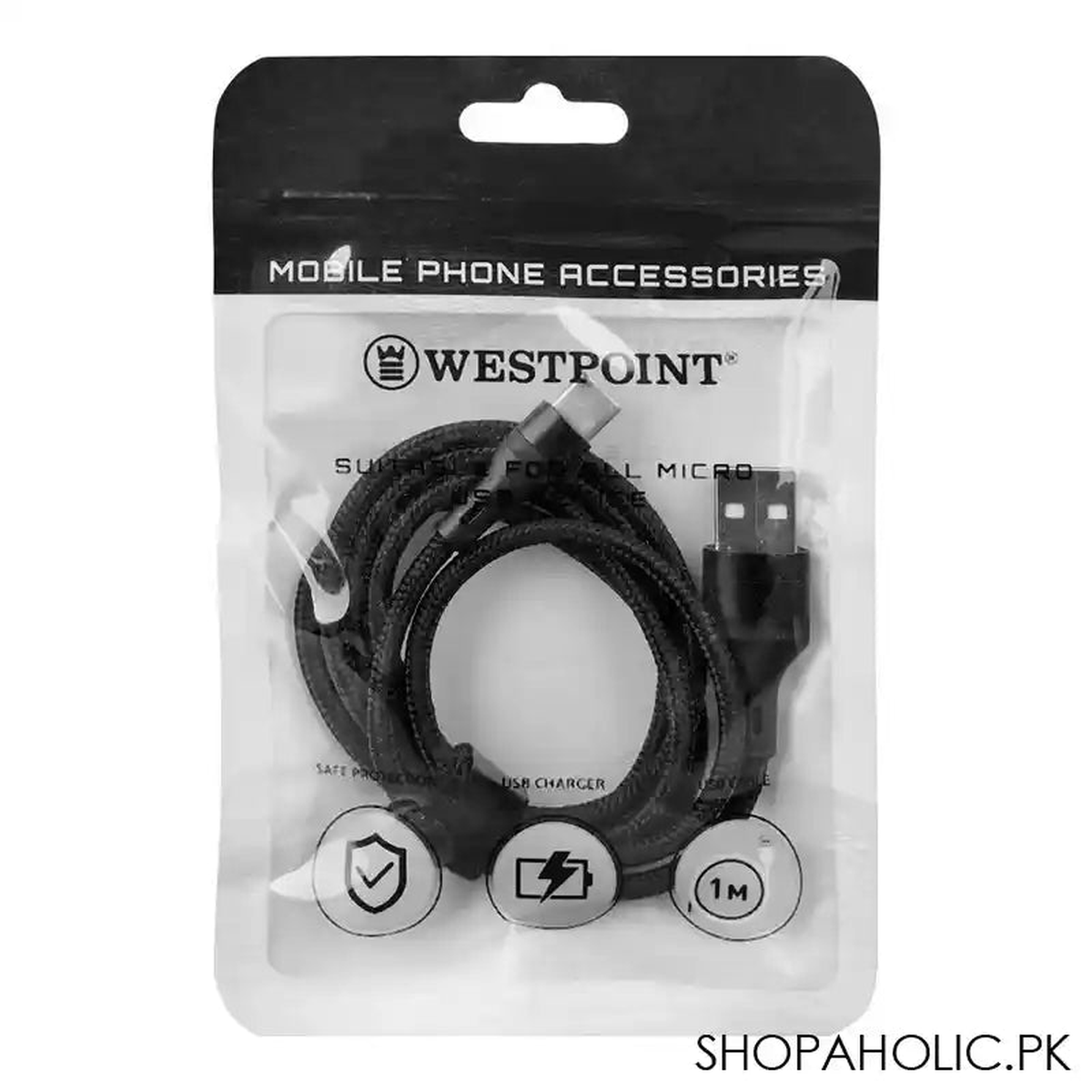 West Point Type C Data Cable, 1m, Black & Grey, WP-331