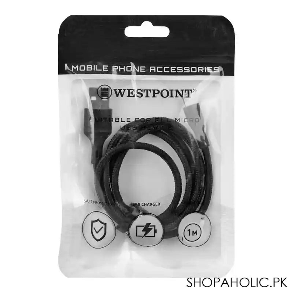 West Point Lightening Data Cable, 1m, Black & Grey, WP-333